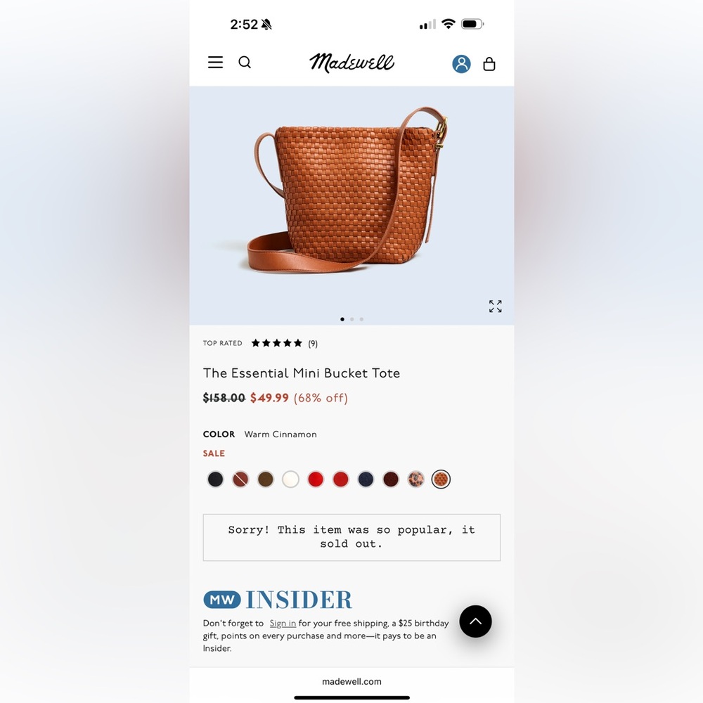 Madewell Essential Mini Bucket Tote in Warm Cinnamon